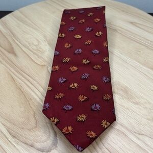 ERMENEGILDO ZEGNA Men's 100% Silk Necktie LUXURY Tie Burgundy Floral Width 3.5"